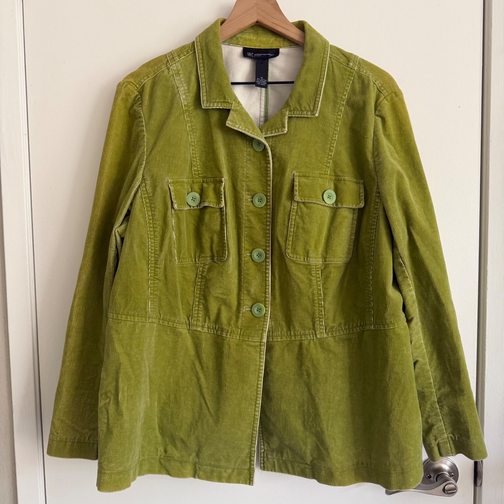 Vintage International Concepts Green Corduroy Utility Jacket Retro Chore Funky